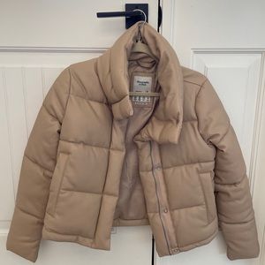 Vegan Leather Crop Puffer Jacket